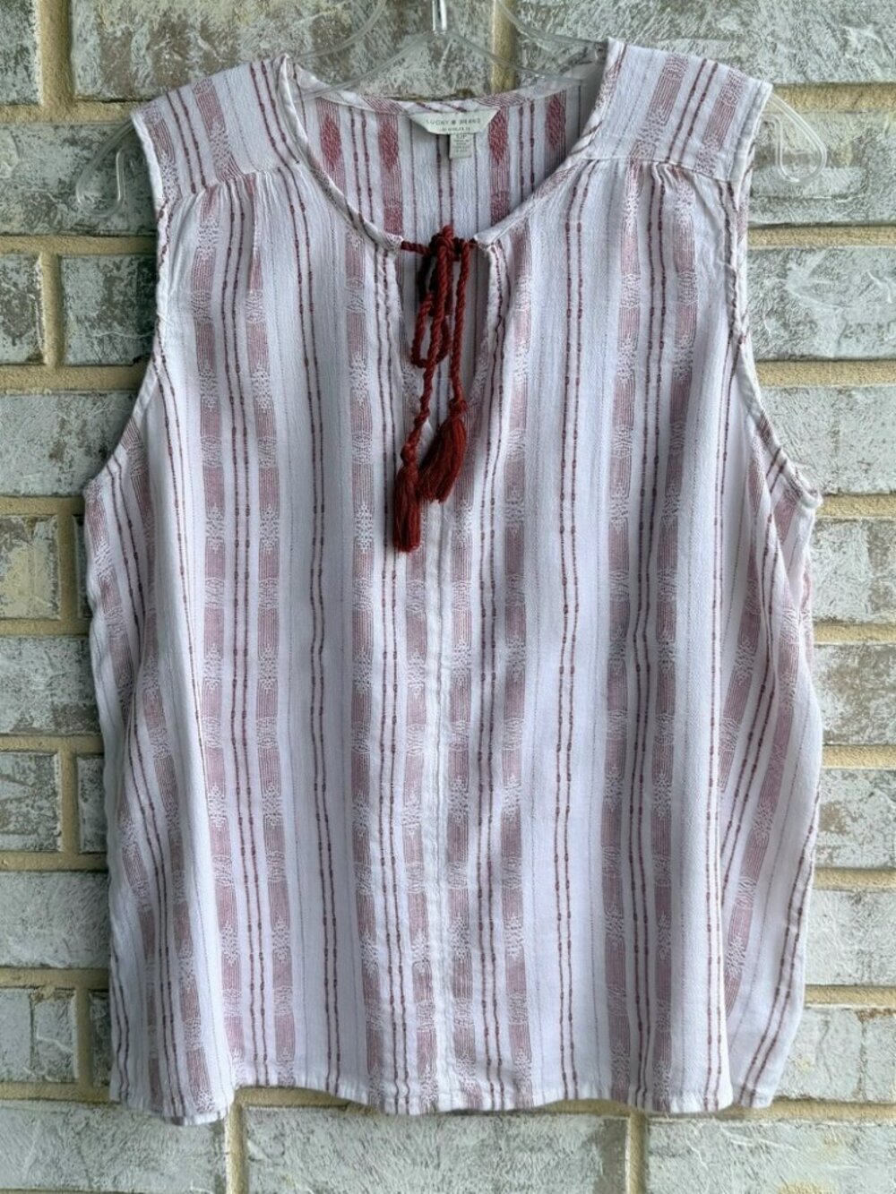 Lucky Brand Sleeveless Tie Neck Red/White Striped Boho Blouse Women's Size S